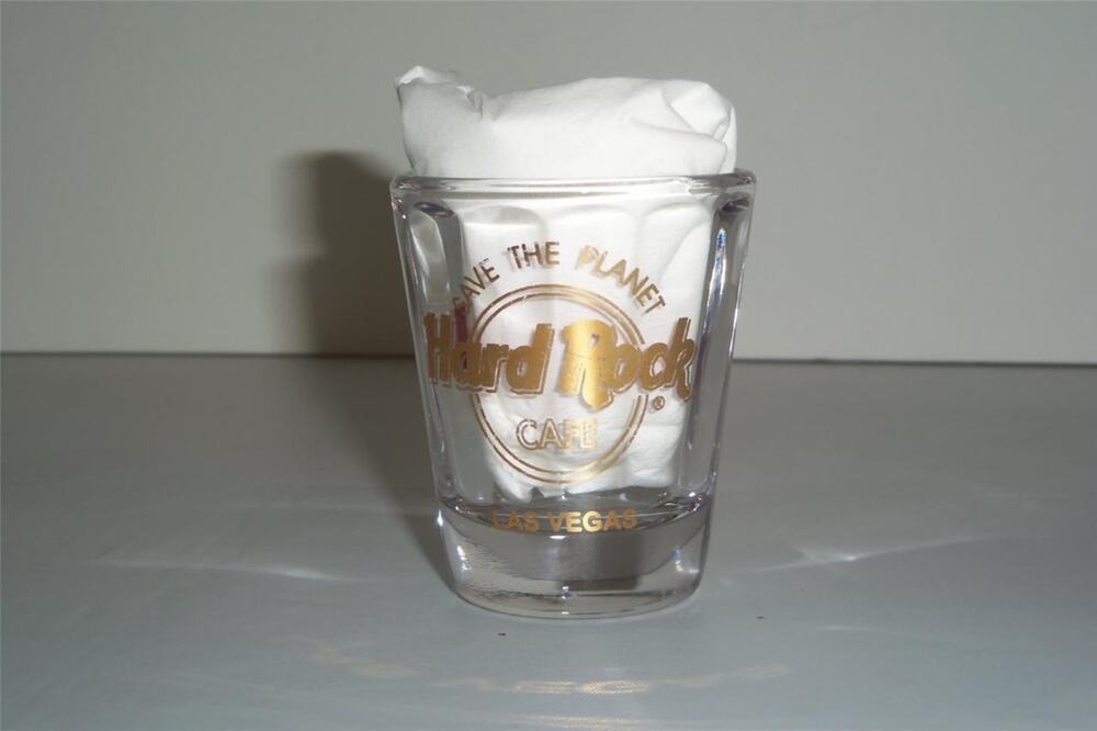 Hard Rock Cafe Las Vegas Save The Planet Shot Glass Barware Gold -071324
